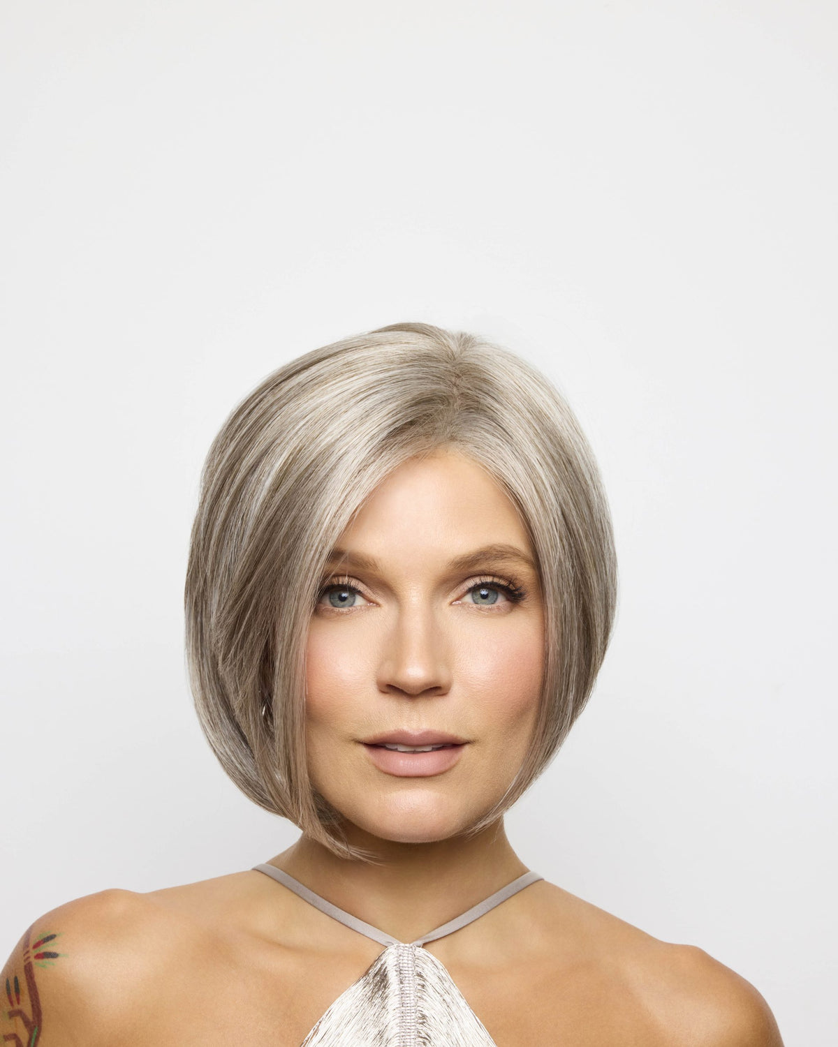 Beau Wig by Noriko, short stacked pixie bob, in Sandy Salt