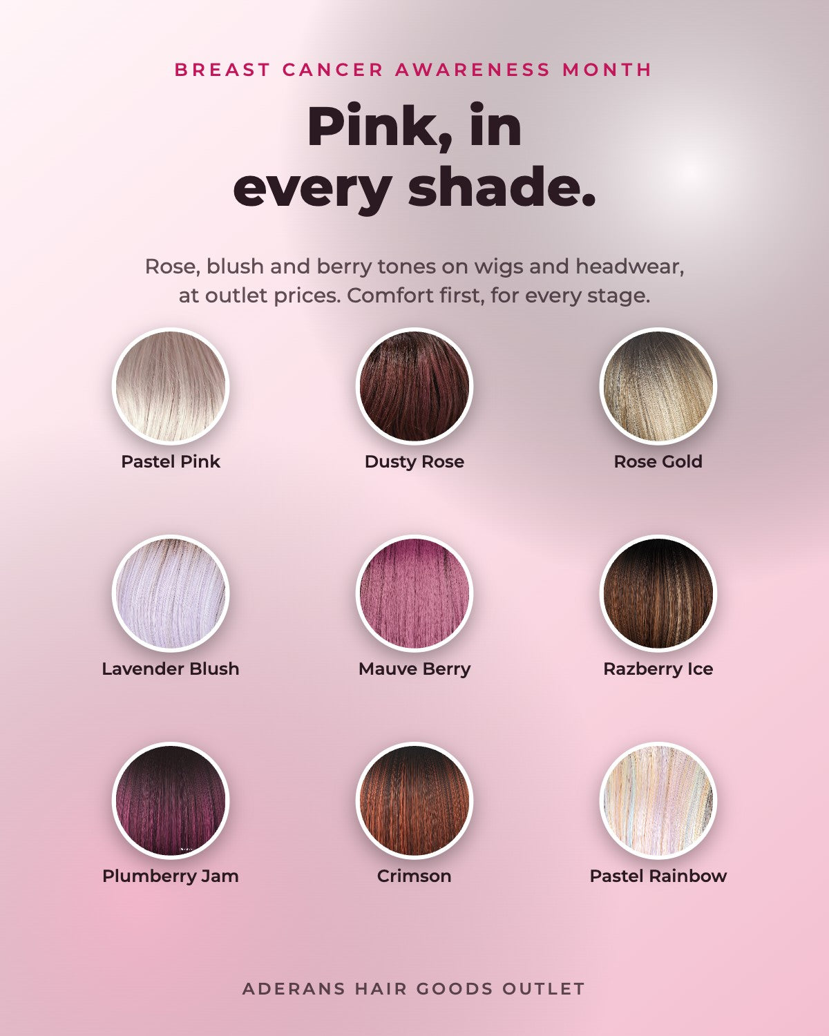 Pink wig shades for Breast Cancer Awareness Month